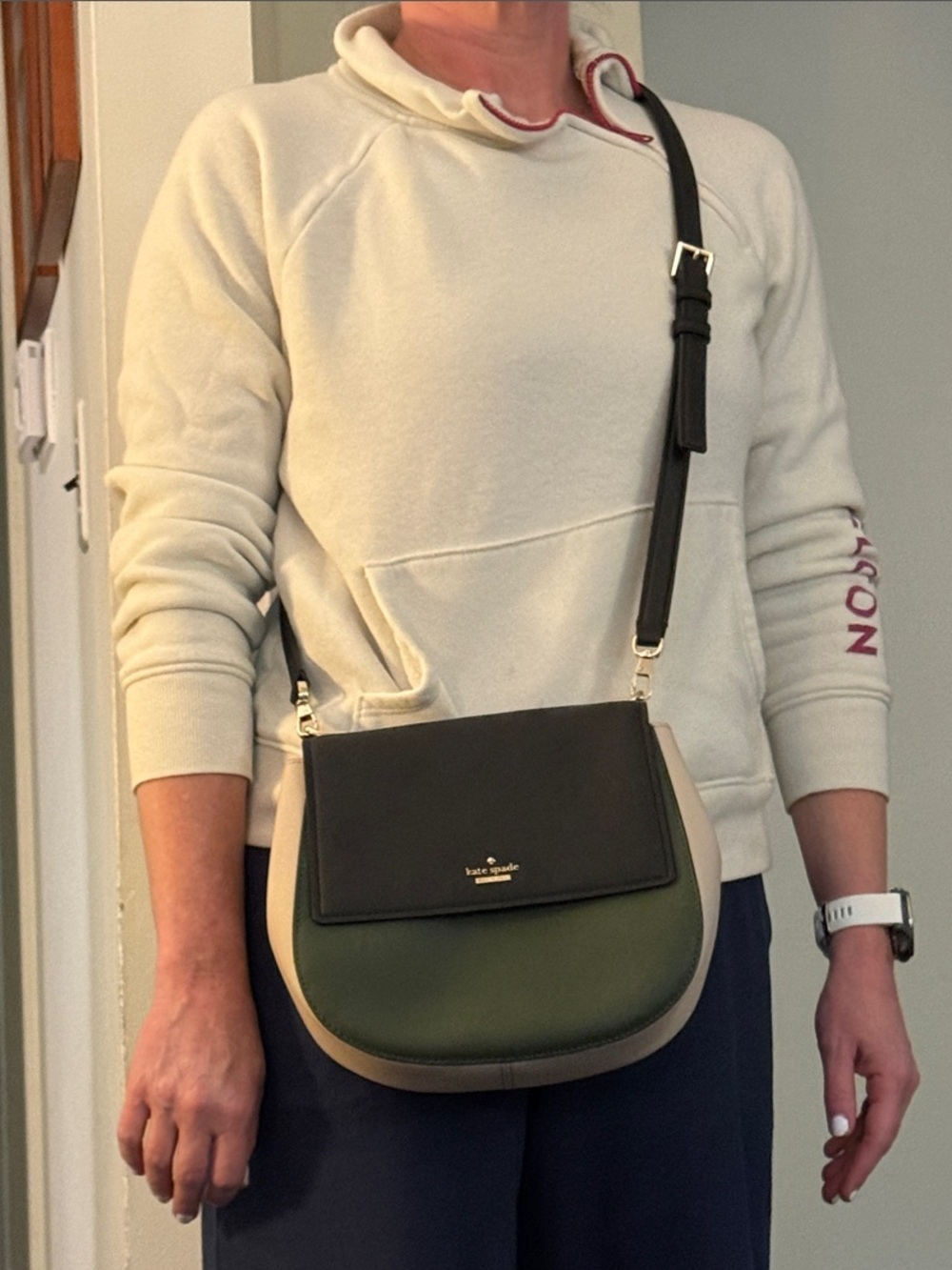 kate spade Black, Olive Green & Tan Colorblock Saddle Crossbody